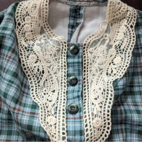 Vintage plaid prairie cottagecore peasant long sleeve blouse - Picture 3 of 5